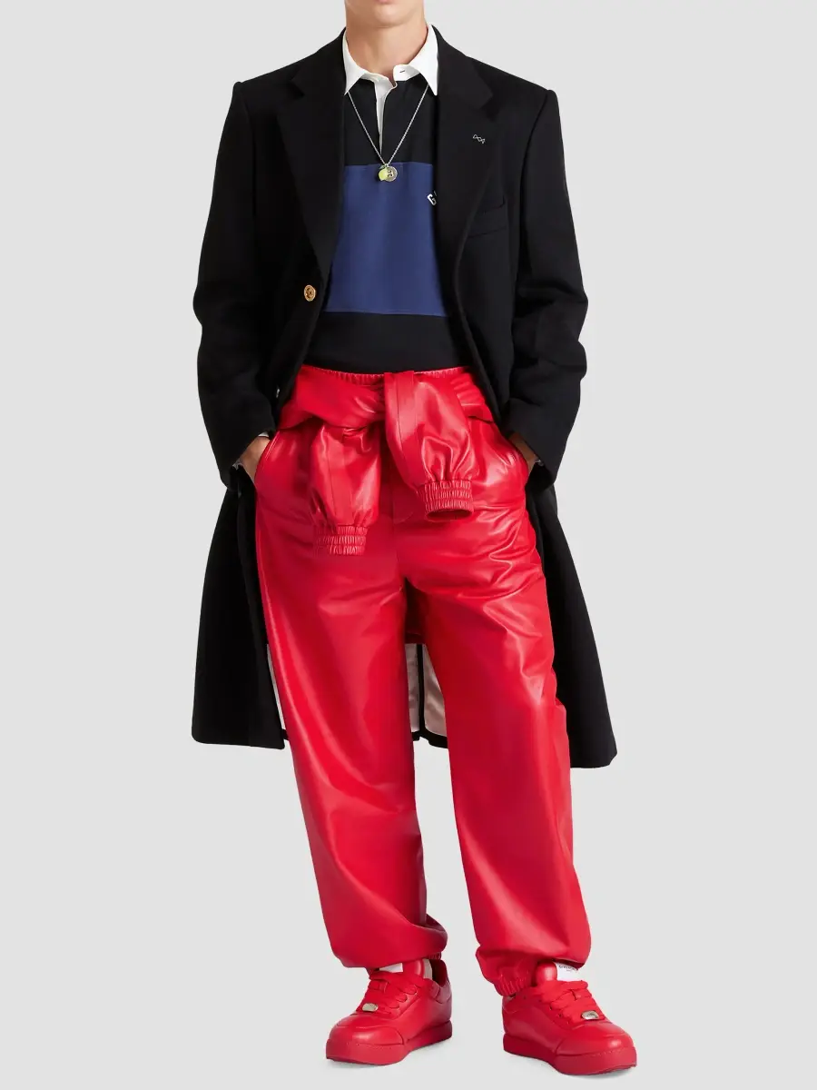 Givenchy Men's Couture Seam Jogger Pants in Nappa Leather - Poppy Red | Thumbnail 2 Givenchy Men's Couture Seam Jogger Pants in Nappa Leather - Poppy Red | Thumbnail 2