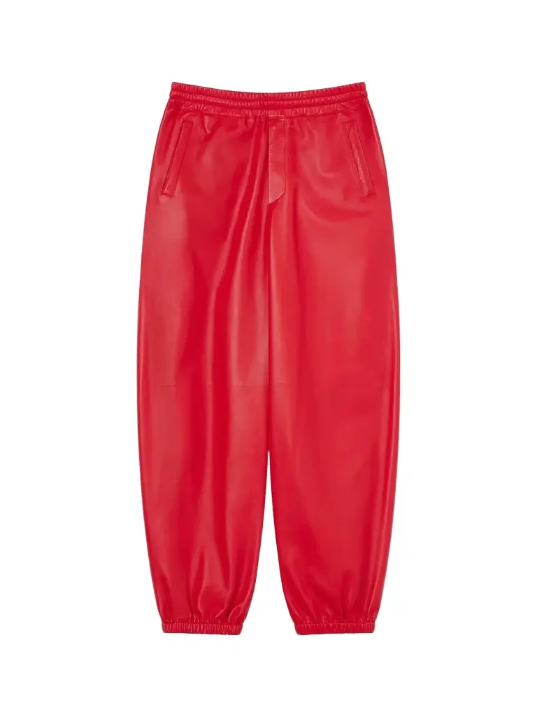 Men's Couture Seam Jogger Pants in Nappa Leather - Poppy Red