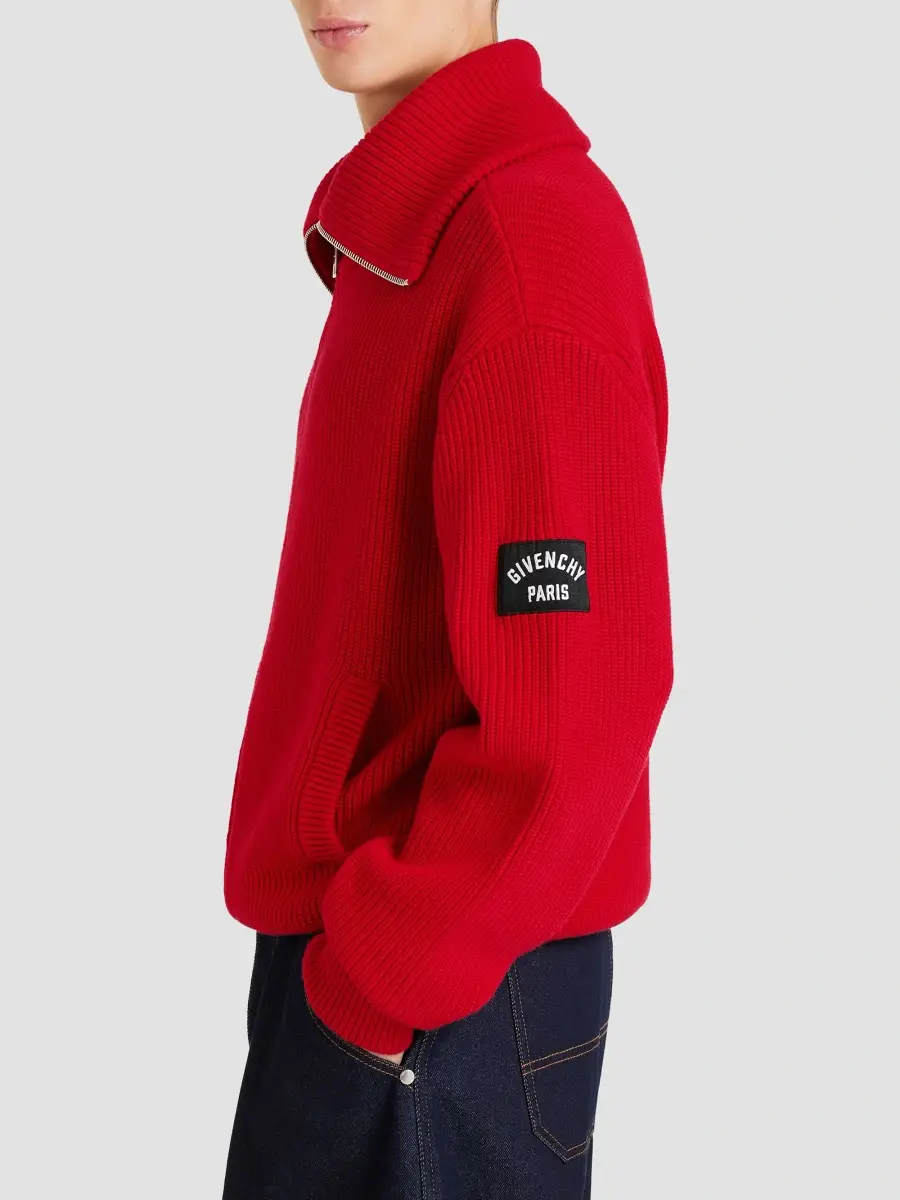 Givenchy Men's Zipped Cardigan in Cotton and Wool - Poppy Red | Thumbnail 4