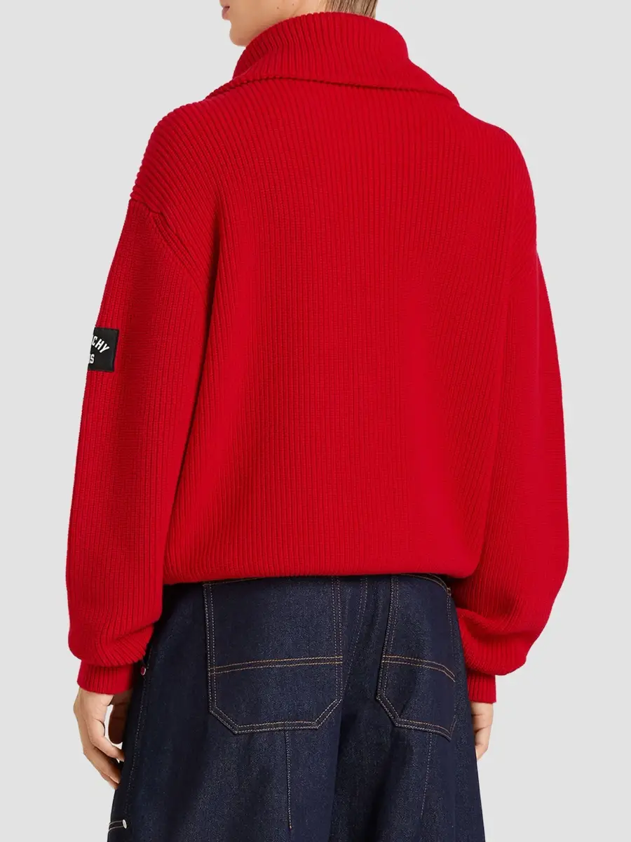 Givenchy Men's Zipped Cardigan in Cotton and Wool - Poppy Red | Thumbnail 5