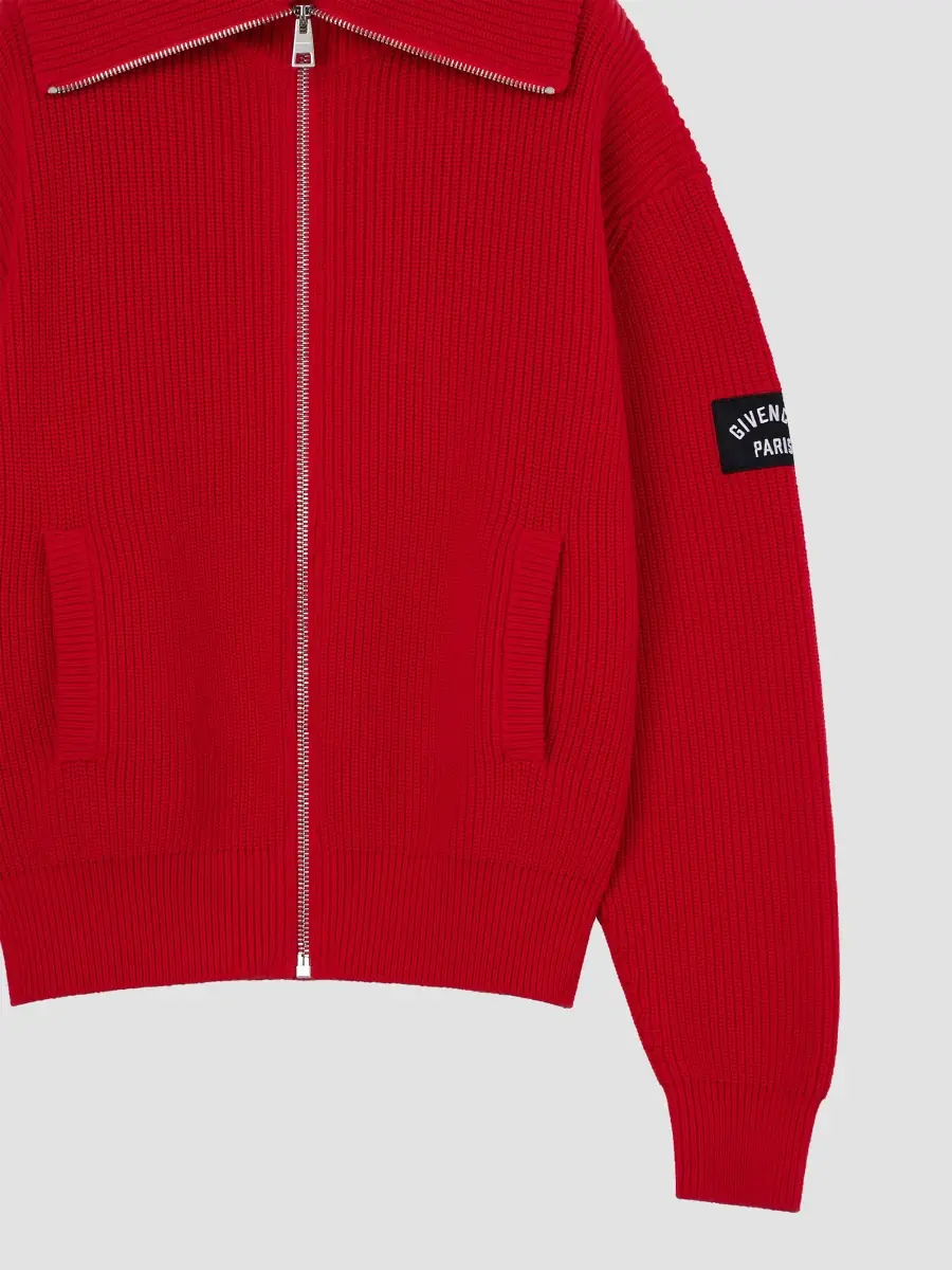 Givenchy Men's Zipped Cardigan in Cotton and Wool - Poppy Red | Thumbnail 6
