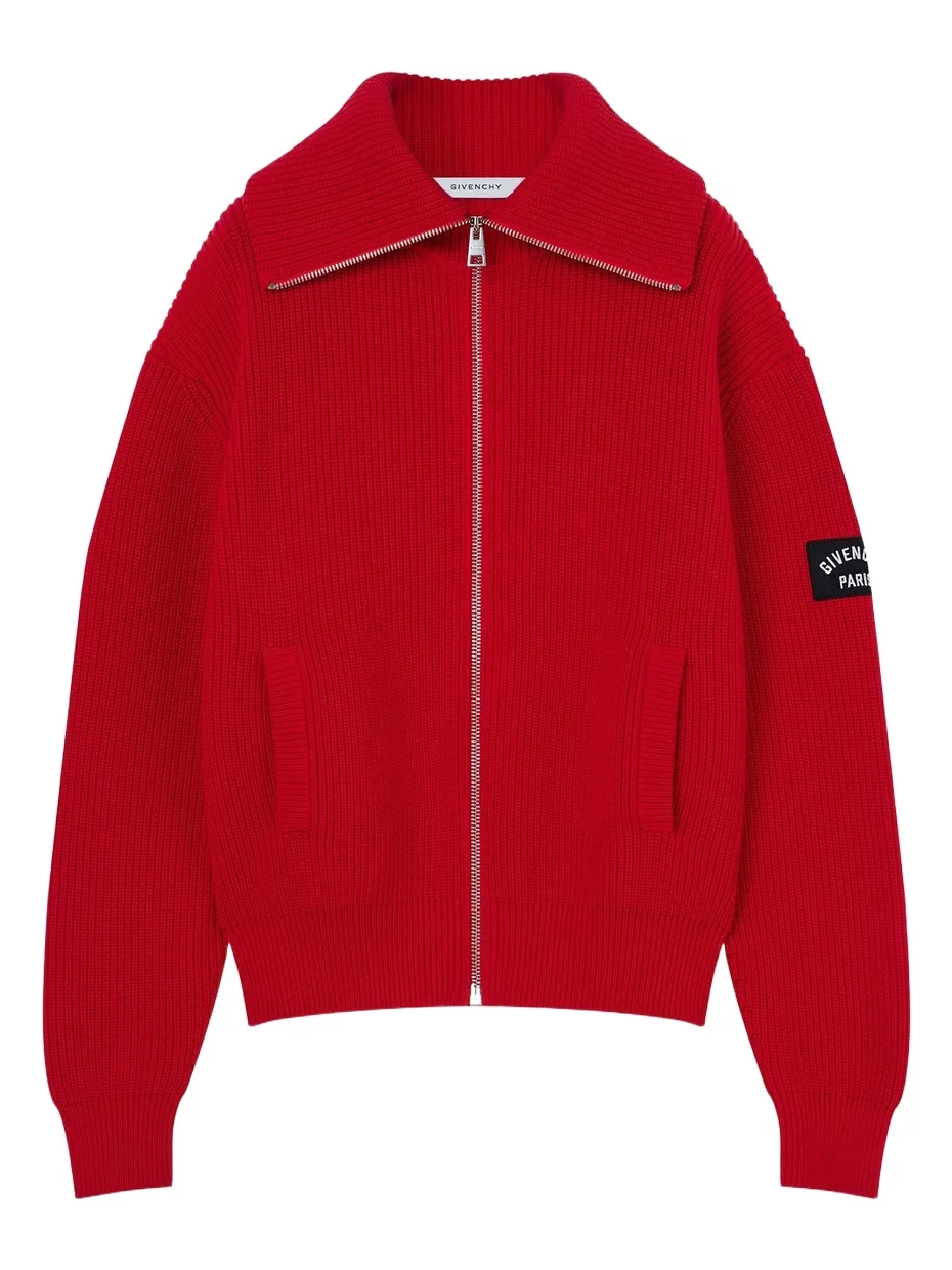 Givenchy Men's Zipped Cardigan in Cotton and Wool - Poppy Red