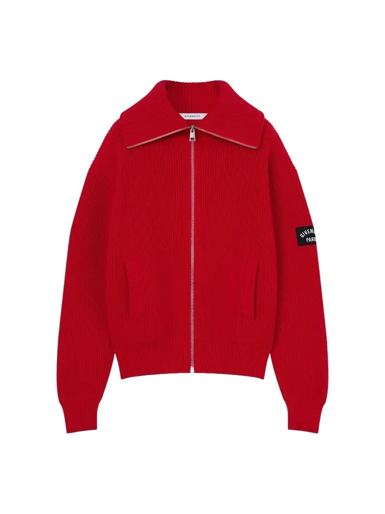 Men's Zipped Cardigan in Cotton and Wool - Poppy Red Men's Zipped Cardigan in Cotton and Wool - Poppy Red