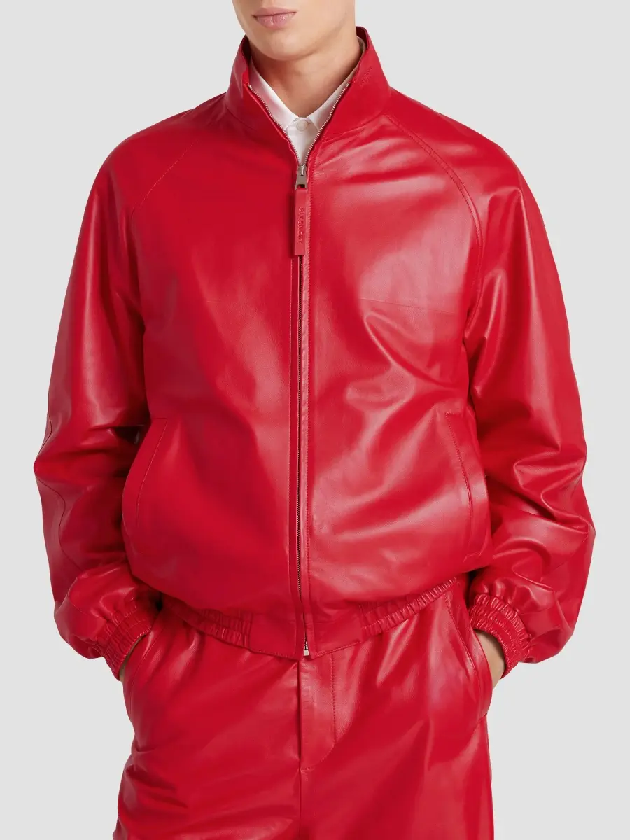 Givenchy Men's Couture Seam Track Jacket in Nappa Leather - Poppy Red | Thumbnail 4