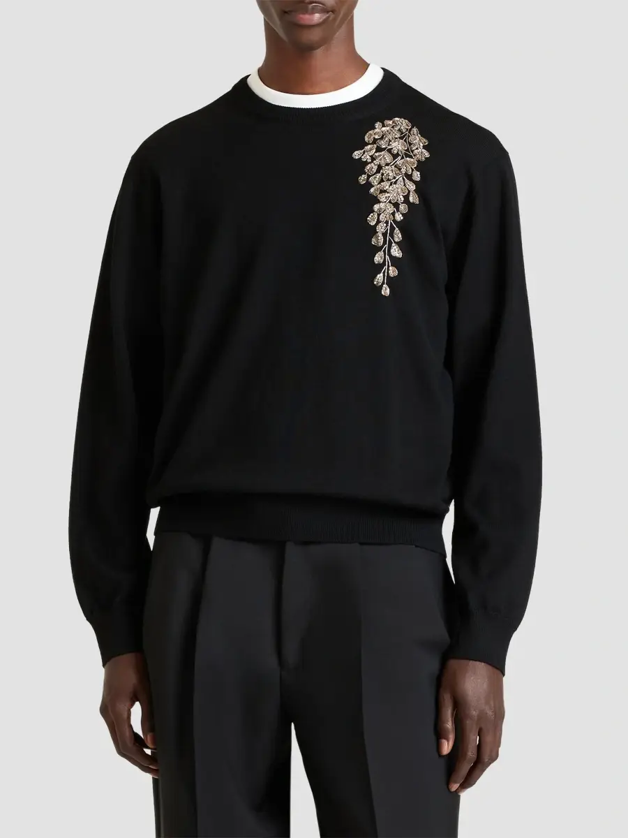 Givenchy Men's Sweater in Wool with Pearls and Sequins Embroidery - Black | Thumbnail 3 Givenchy Men's Sweater in Wool with Pearls and Sequins Embroidery - Black | Thumbnail 3