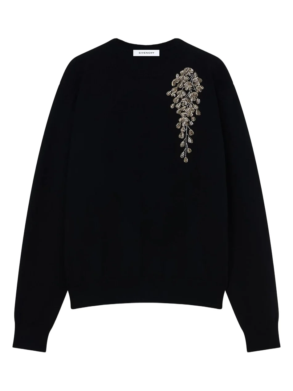 Givenchy Men's Sweater in Wool with Pearls and Sequins Embroidery - Black