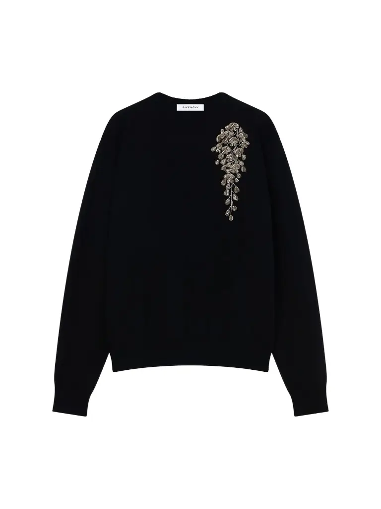 Givenchy Men's Sweater in Wool with Pearls and Sequins Embroidery - Black