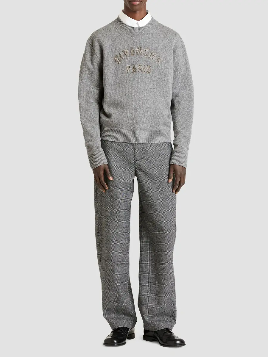 Givenchy Men's Sweater in Wool and Cashmere with Sequins - Light Grey Melange | Thumbnail 2 Givenchy Men's Sweater in Wool and Cashmere with Sequins - Light Grey Melange | Thumbnail 2