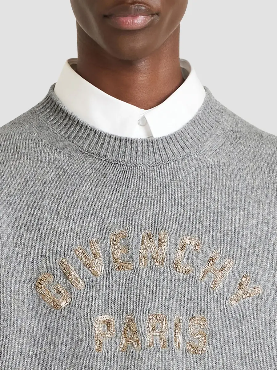 Givenchy Men's Sweater in Wool and Cashmere with Sequins - Light Grey Melange | Thumbnail 6 Givenchy Men's Sweater in Wool and Cashmere with Sequins - Light Grey Melange | Thumbnail 6