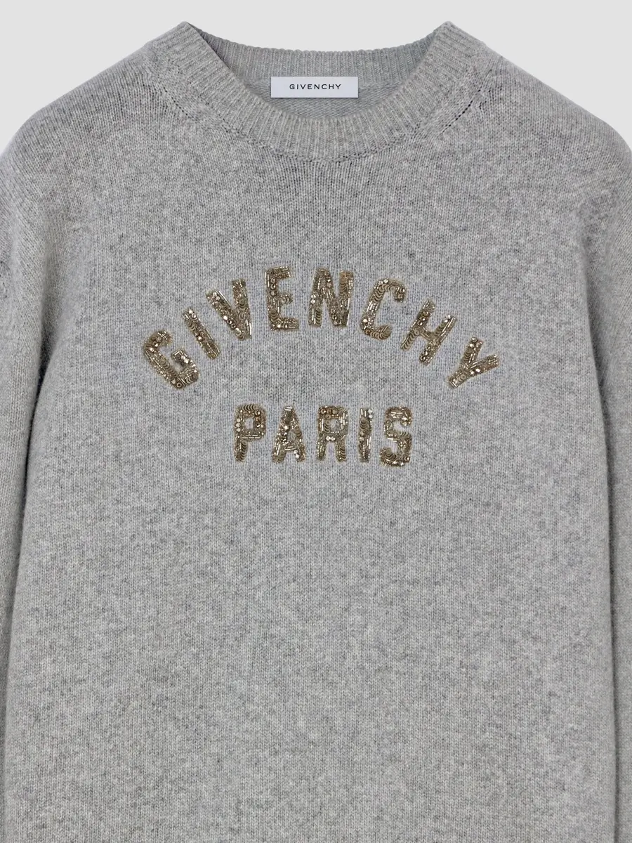 Givenchy Men's Sweater in Wool and Cashmere with Sequins - Light Grey Melange | Thumbnail 7 Givenchy Men's Sweater in Wool and Cashmere with Sequins - Light Grey Melange | Thumbnail 7