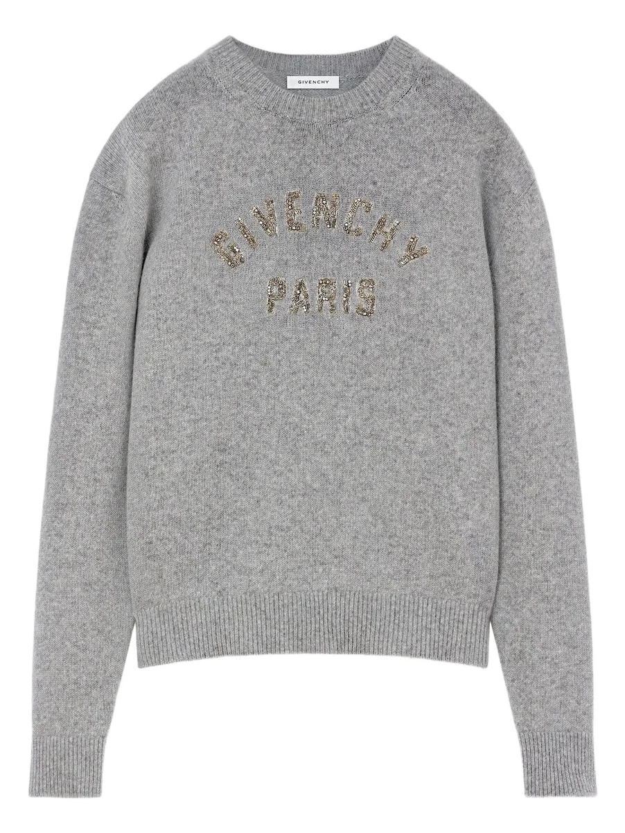 Givenchy Men's Sweater in Wool and Cashmere with Sequins - Light Grey Melange