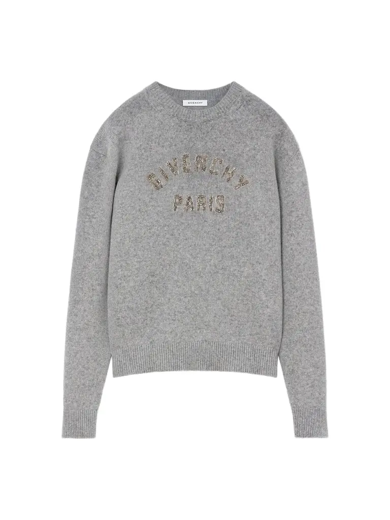 Givenchy Men's Sweater in Wool and Cashmere with Sequins - Light Grey Melange