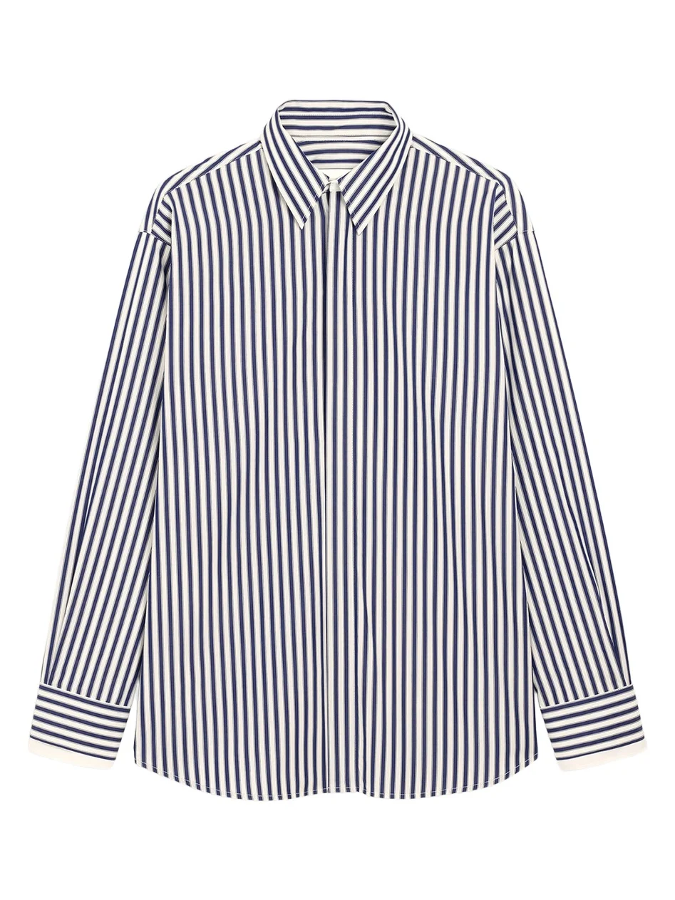AMI PARIS Women's Striped Cotton Removable Collar Shirt