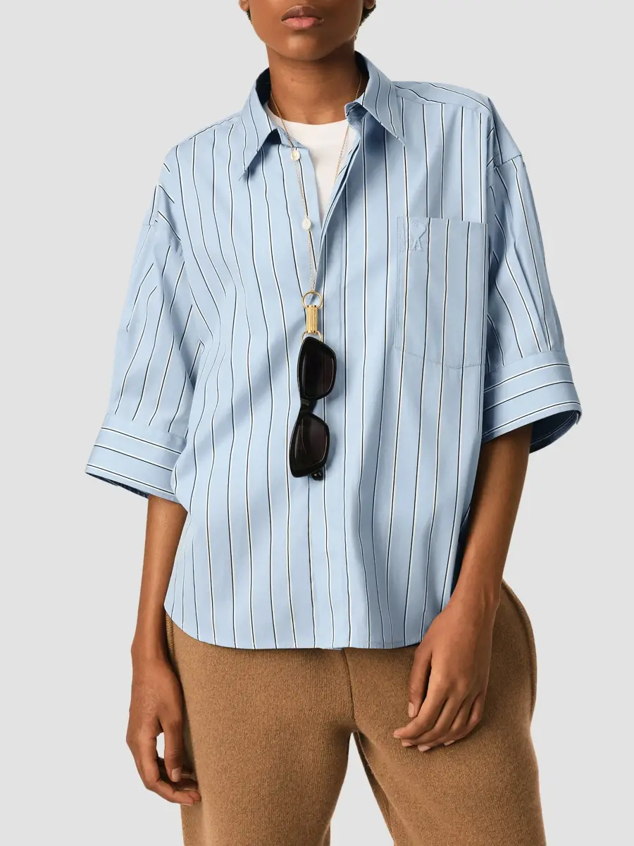 AMI PARIS Women's Embossed Ami De Coeur Striped Cotton Shirt | Thumbnail 4 AMI PARIS Women's Embossed Ami De Coeur Striped Cotton Shirt | Thumbnail 4