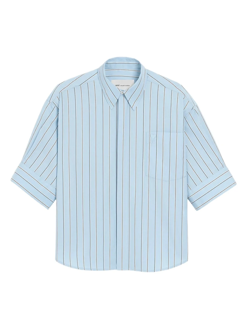 AMI PARIS Women's Embossed Ami De Coeur Striped Cotton Shirt