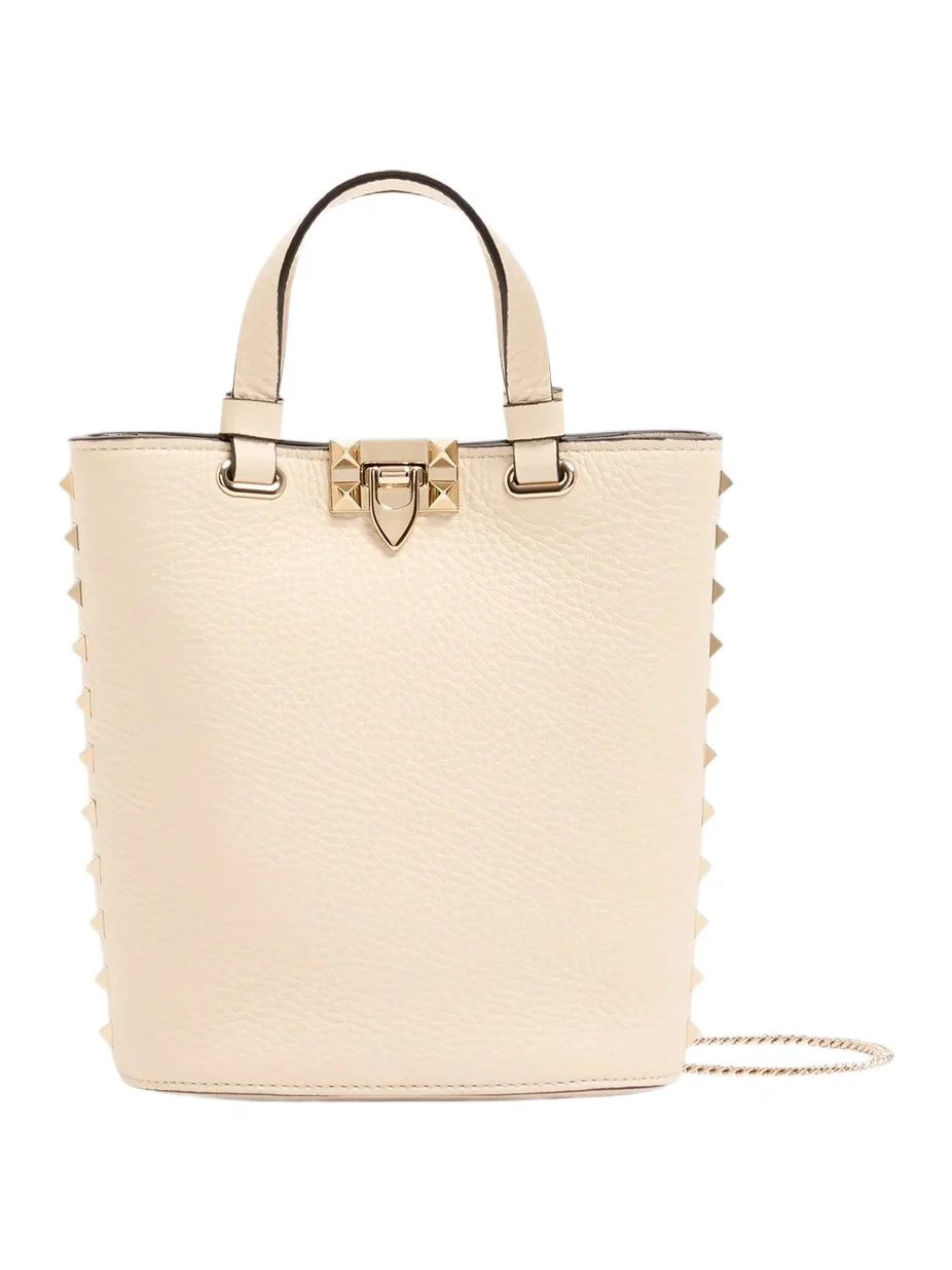 Women's Rockstud MiniTote Bag in Grainy Calfskin - Ivory