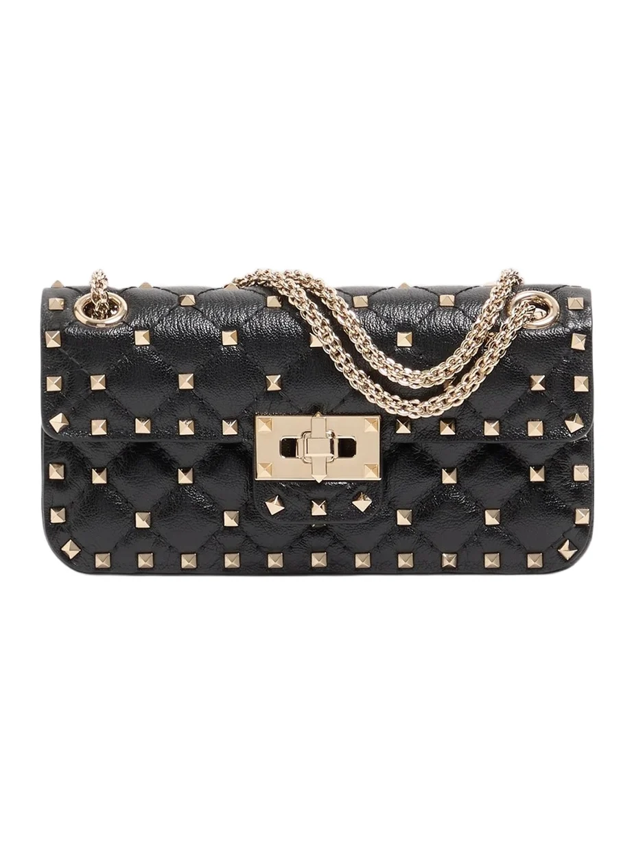 Women's Rockstud Spike Small Shoulder Bag in Kidskin - Black Women's Rockstud Spike Small Shoulder Bag in Kidskin - Black