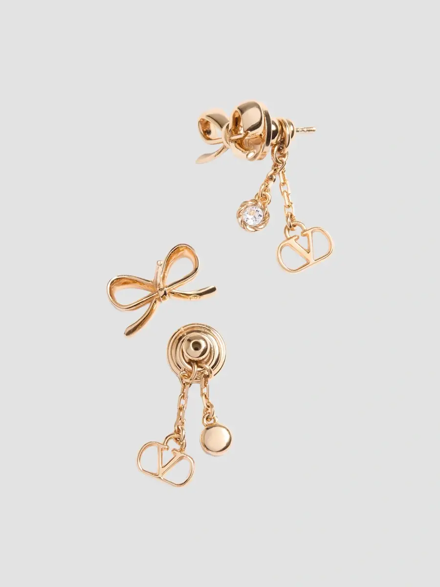 Valentino Women's VLogo Floc Earrings in Metal and Swarovski Crystals - Gold Crystal | Thumbnail 3