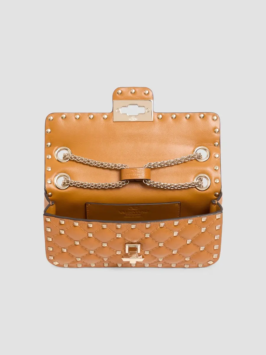 Valentino Women's Rockstud Spike Small Shoulder Bag in Kidskin - Brown | Thumbnail 5 Valentino Women's Rockstud Spike Small Shoulder Bag in Kidskin - Brown | Thumbnail 5