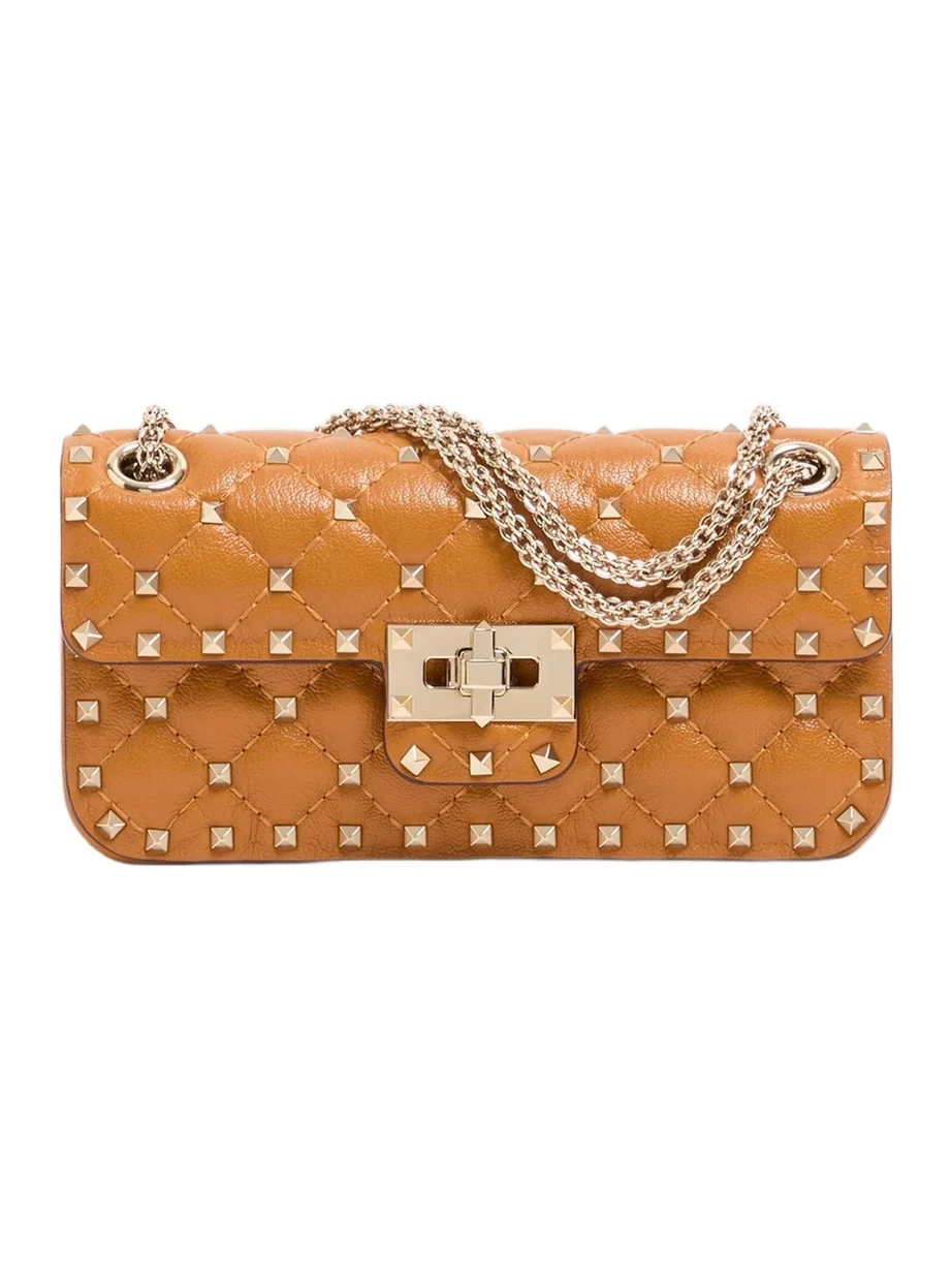 Valentino Women's Rockstud Spike Small Shoulder Bag in Kidskin - Brown