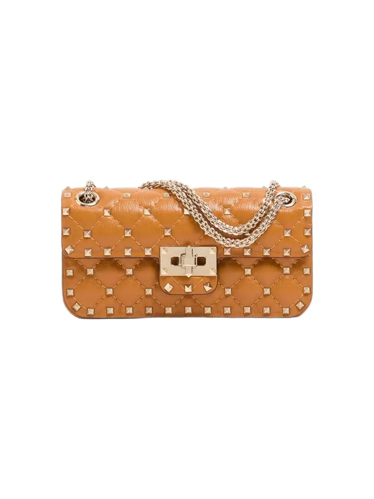 Women's Rockstud Spike Small Shoulder Bag in Kidskin - Brown Women's Rockstud Spike Small Shoulder Bag in Kidskin - Brown