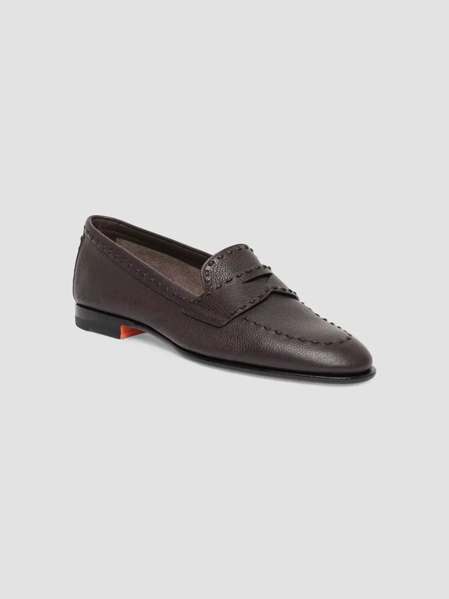 Santoni Women's Topstitched Leather Penny Loafers | Thumbnail 2