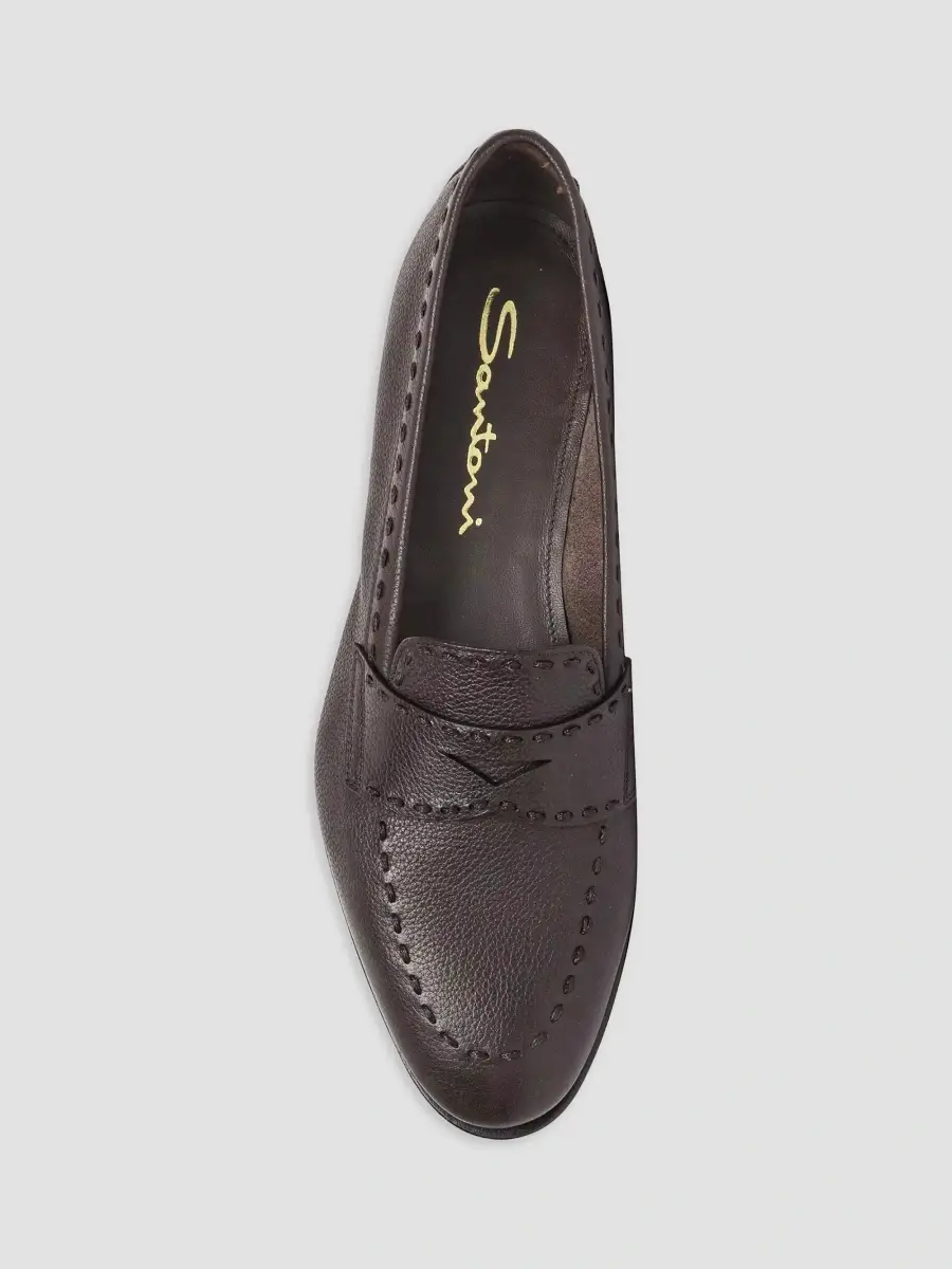 Santoni Women's Topstitched Leather Penny Loafers | Thumbnail 5