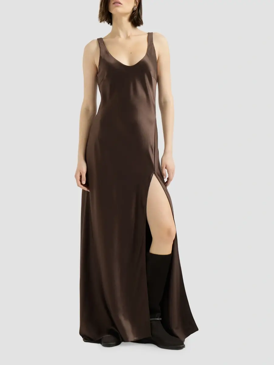 Brunello Cucinelli Women's Stretch Silk Satin Long Dress | Thumbnail 2