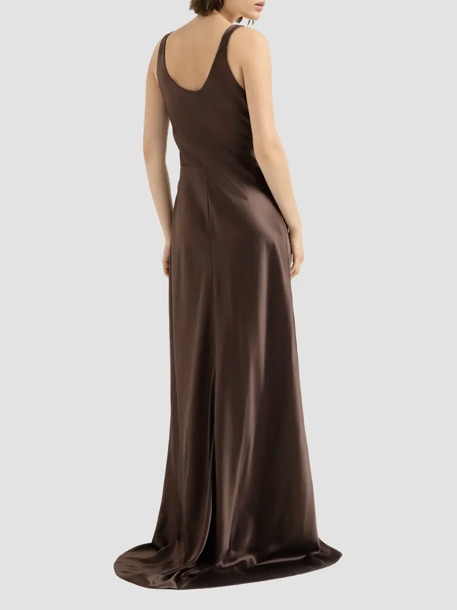 Brunello Cucinelli Women's Stretch Silk Satin Long Dress | Thumbnail 3