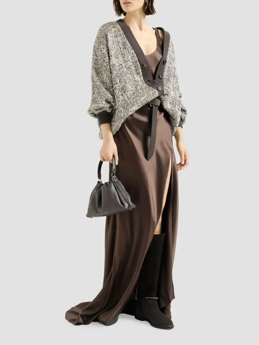 Brunello Cucinelli Women's Stretch Silk Satin Long Dress | Thumbnail 6