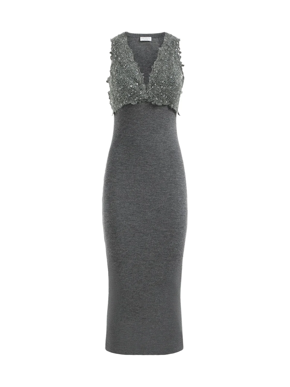 Women's Ribbed Wool Jersey Dress with Dazzling Lace Embroidery Women's Ribbed Wool Jersey Dress with Dazzling Lace Embroidery