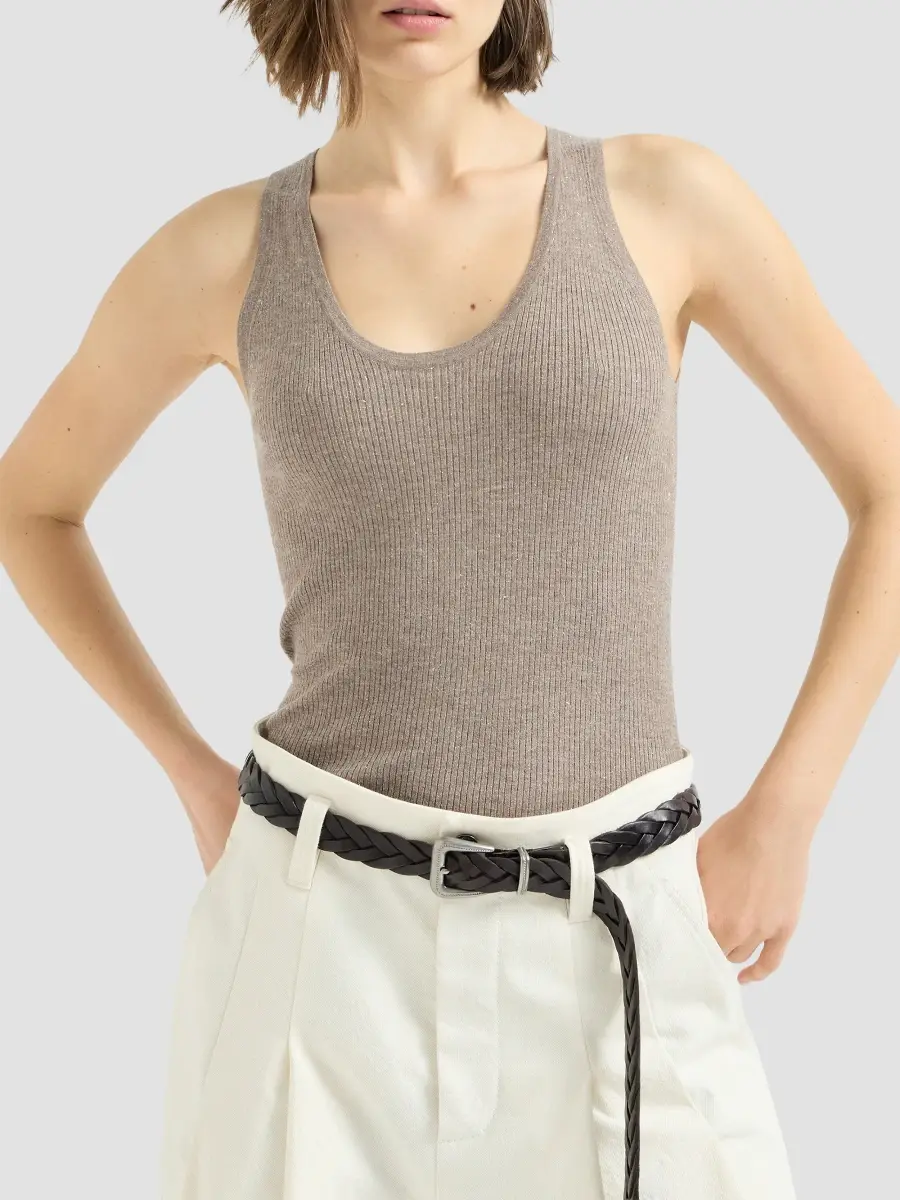 Brunello Cucinelli Women's Sparkling Cashmere and Viscose Rib Knit Top | Thumbnail 2