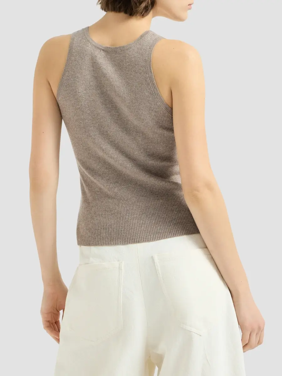 Brunello Cucinelli Women's Sparkling Cashmere and Viscose Rib Knit Top | Thumbnail 3