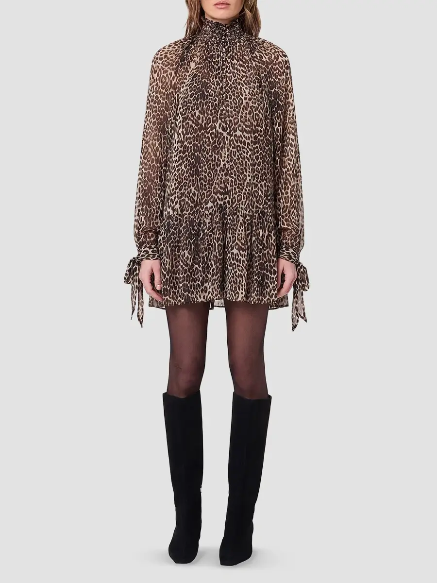 Nicholas the Label Women's Eliza Cheetah Scarf Detail Mini Swing Dress | Thumbnail 2 Nicholas the Label Women's Eliza Cheetah Scarf Detail Mini Swing Dress | Thumbnail 2