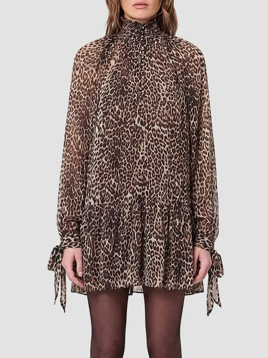 Nicholas the Label Women's Eliza Cheetah Scarf Detail Mini Swing Dress | Thumbnail 4 Nicholas the Label Women's Eliza Cheetah Scarf Detail Mini Swing Dress | Thumbnail 4