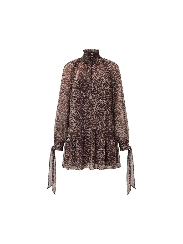 Women's Eliza Cheetah Scarf Detail Mini Swing Dress Women's Eliza Cheetah Scarf Detail Mini Swing Dress
