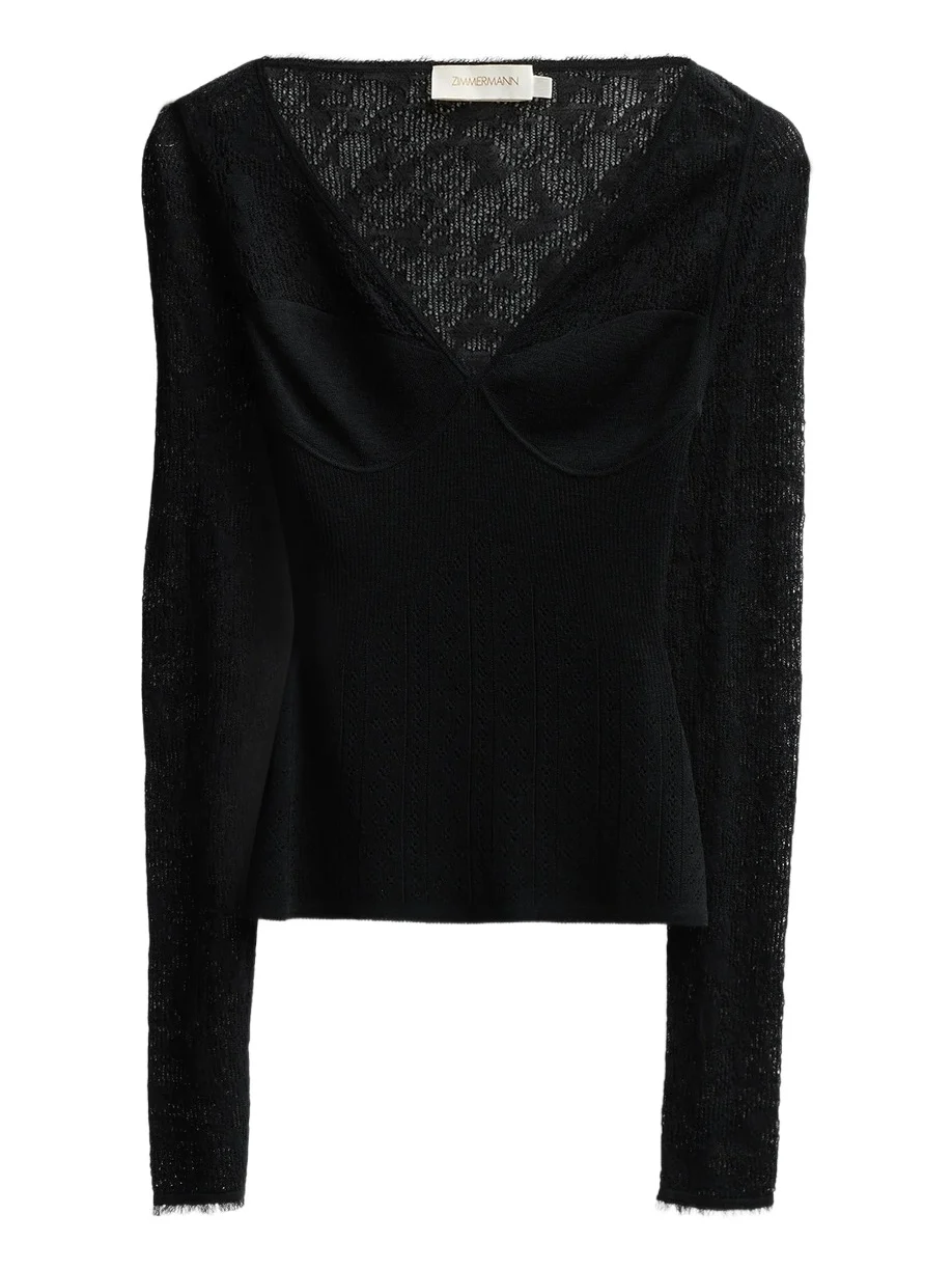 Women's Pointelle Lace V-Neck Top Women's Pointelle Lace V-Neck Top