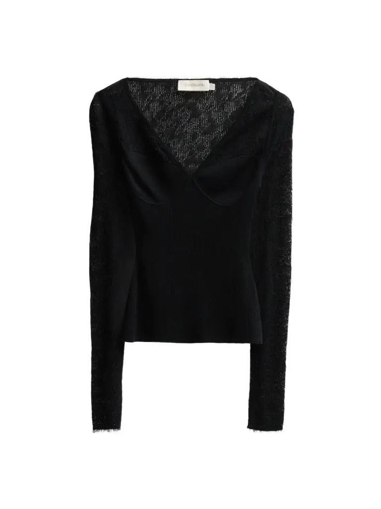 Women's Pointelle Lace V-Neck Top Women's Pointelle Lace V-Neck Top