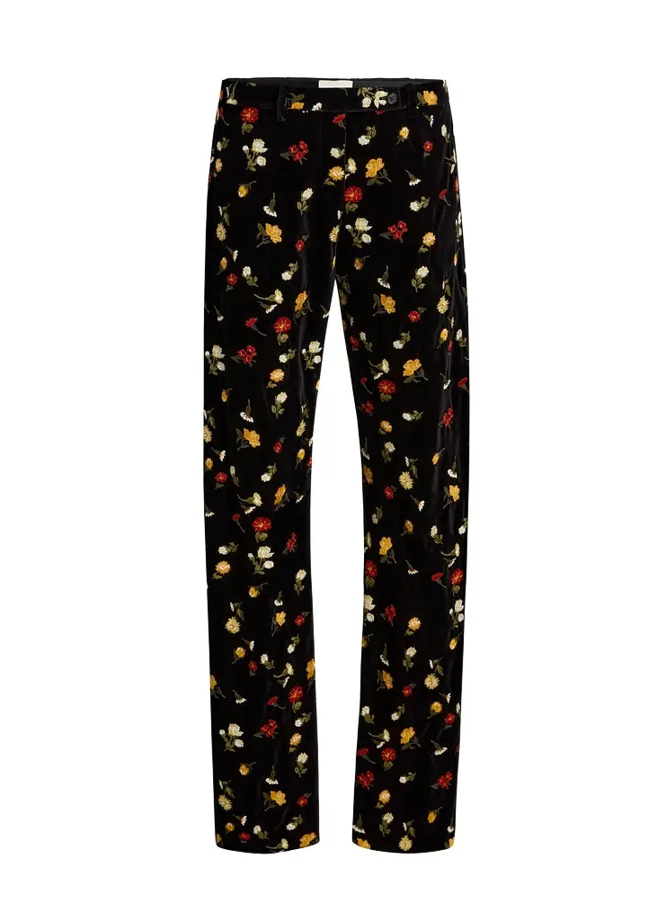 Khaite Han Pant In Black Flower Embroidery