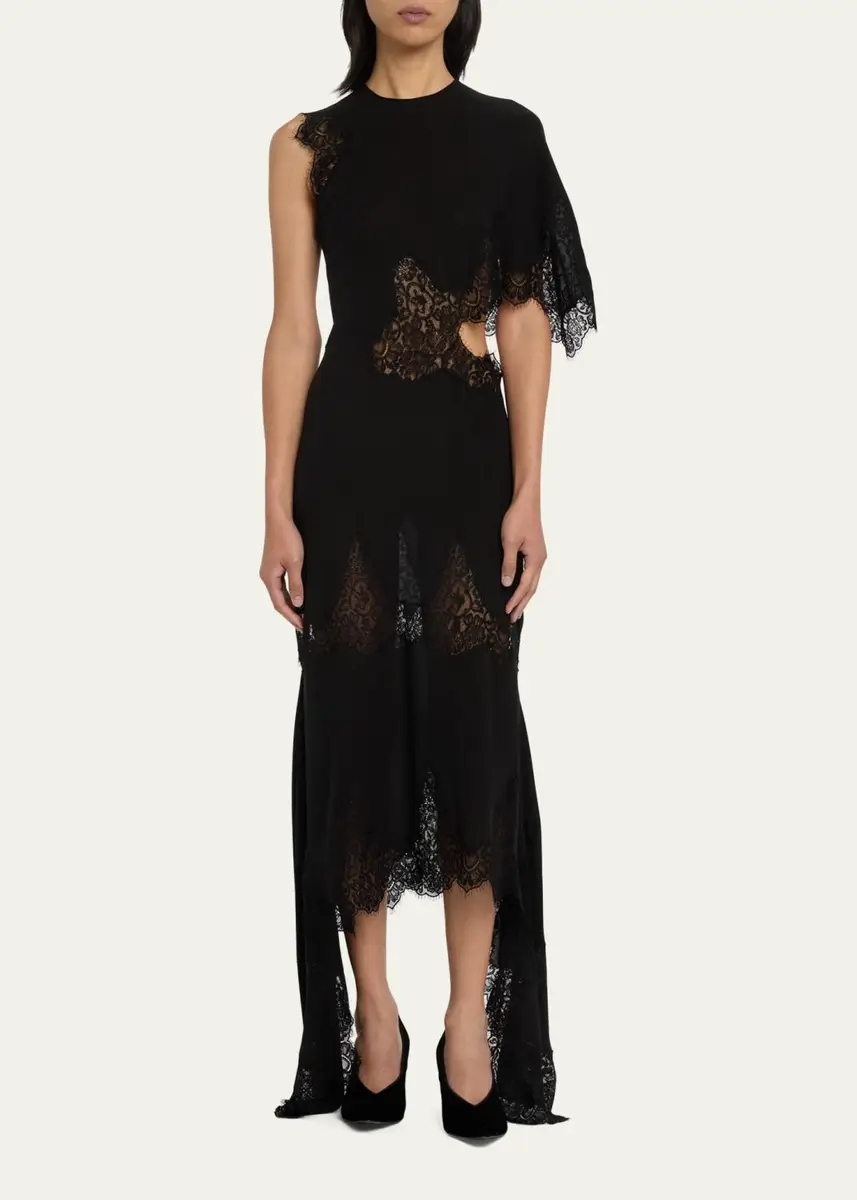 Stella McCartney One-Shoulder High-Low Dress with Lace Detail | Thumbnail 2 Stella McCartney One-Shoulder High-Low Dress with Lace Detail | Thumbnail 2