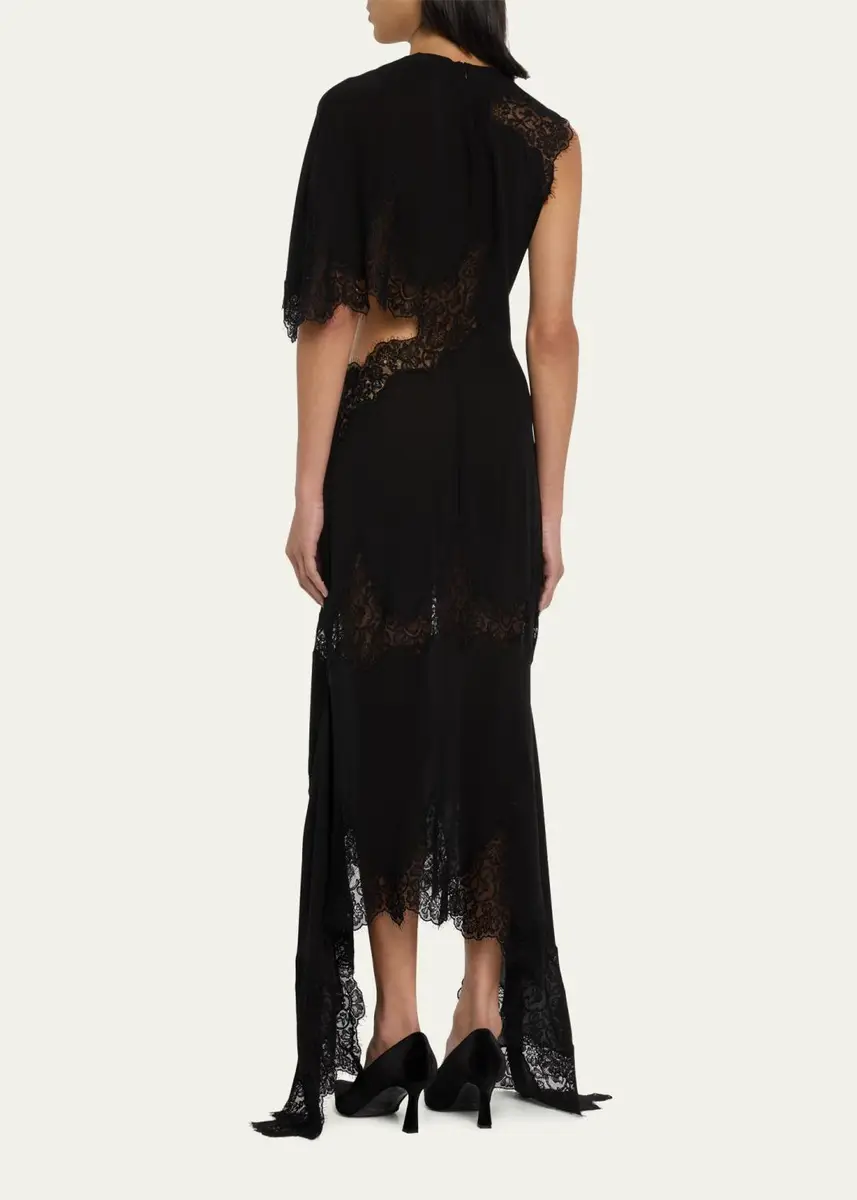Stella McCartney One-Shoulder High-Low Dress with Lace Detail | Thumbnail 3 Stella McCartney One-Shoulder High-Low Dress with Lace Detail | Thumbnail 3