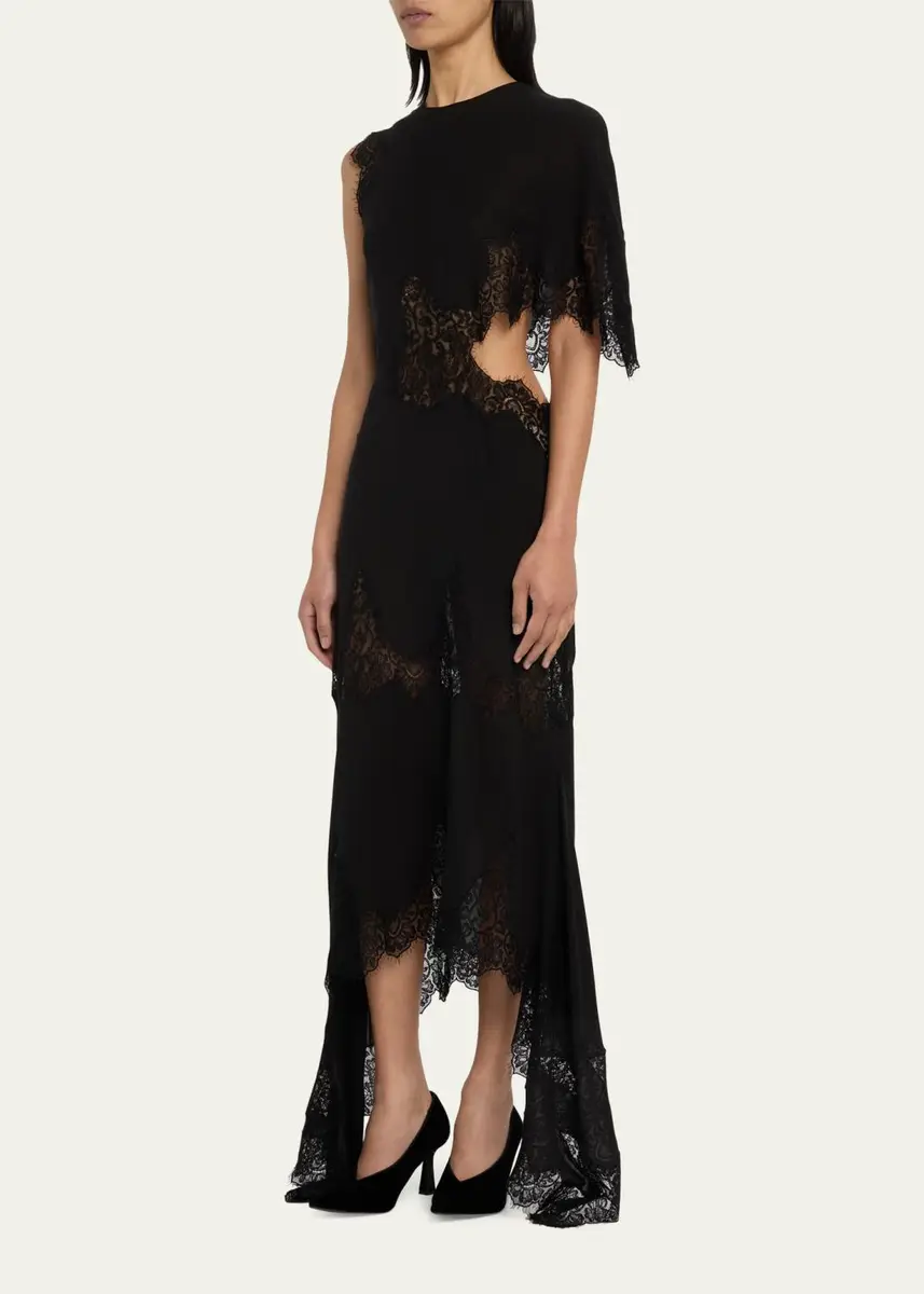 Stella McCartney One-Shoulder High-Low Dress with Lace Detail | Thumbnail 4 Stella McCartney One-Shoulder High-Low Dress with Lace Detail | Thumbnail 4