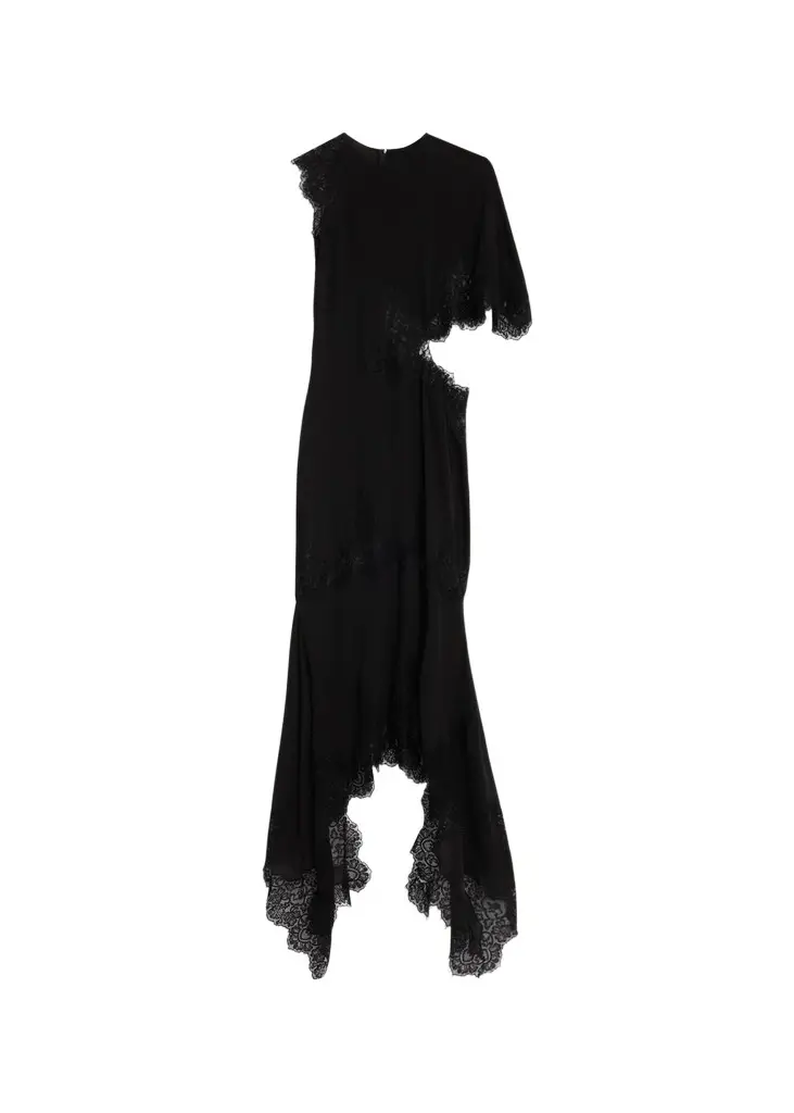 Stella McCartney One-Shoulder High-Low Dress with Lace Detail