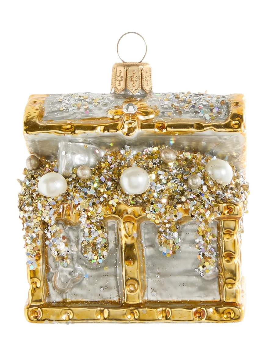 Bergdorf Goodman Glass Treasure Chest Ornament