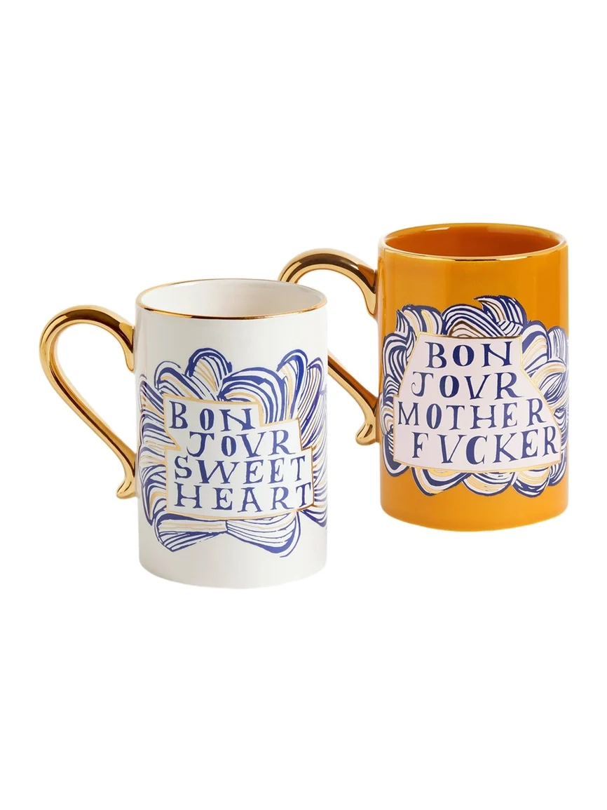 L'Objet x Ruan Hoffmann Bonjour Sweetheart & Mother 13.5 oz. Mugs, Set of 2