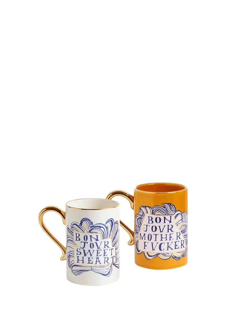 x Ruan Hoffmann Bonjour Sweetheart & Mother 13.5 oz. Mugs, Set of 2 x Ruan Hoffmann Bonjour Sweetheart & Mother 13.5 oz. Mugs, Set of 2