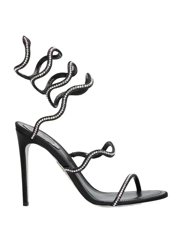105mm Embellished Satin Snake-Wrap Sandals 105mm Embellished Satin Snake-Wrap Sandals