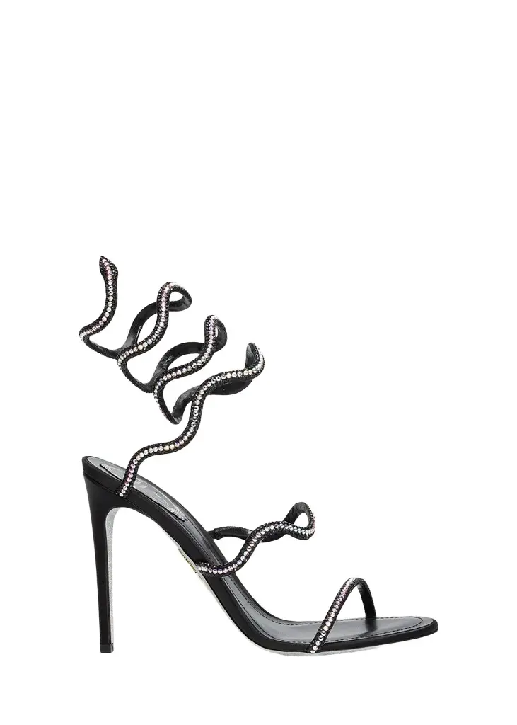 105mm Embellished Satin Snake-Wrap Sandals 105mm Embellished Satin Snake-Wrap Sandals