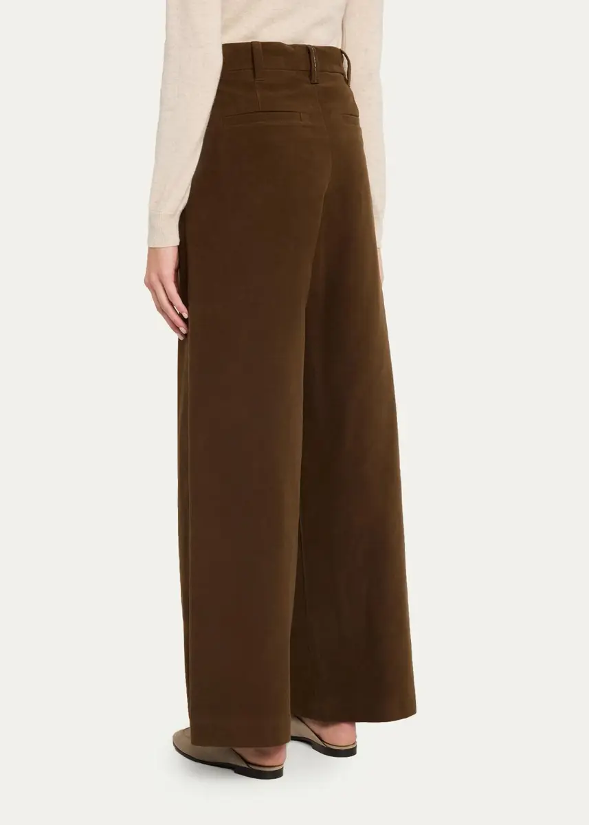 Brunello Cucinelli Pleated Stretch Moleskin Wide-Leg Trousers | Thumbnail 3
