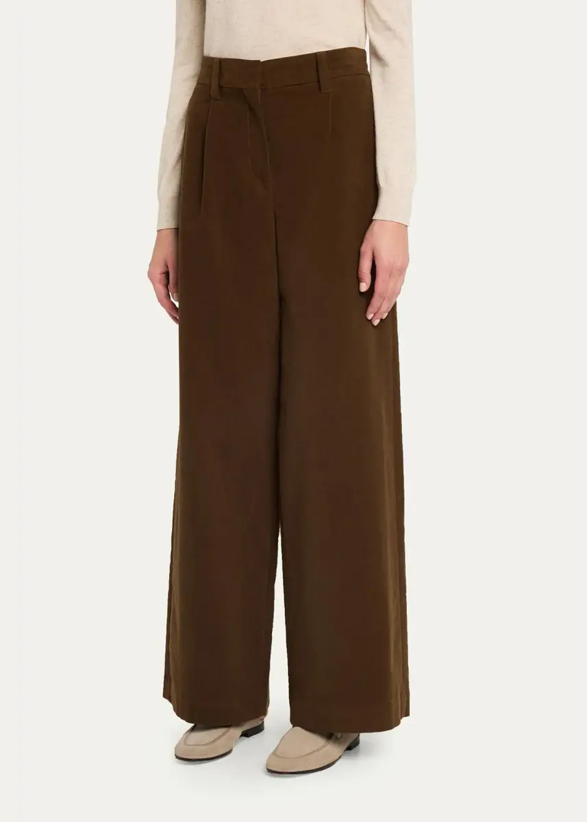 Brunello Cucinelli Pleated Stretch Moleskin Wide-Leg Trousers | Thumbnail 4